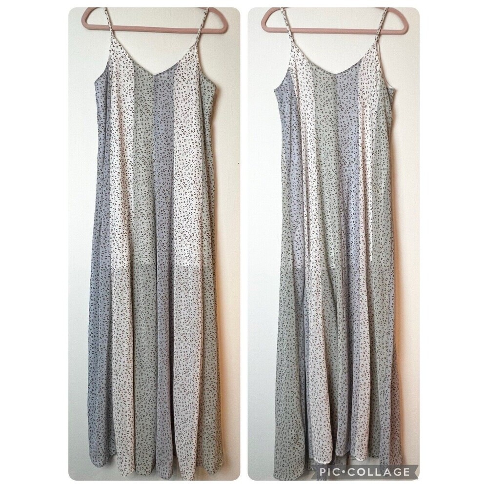 Entro Maxi Dress Color Blocked Textured Animal Print V-neck Strappy Sz S